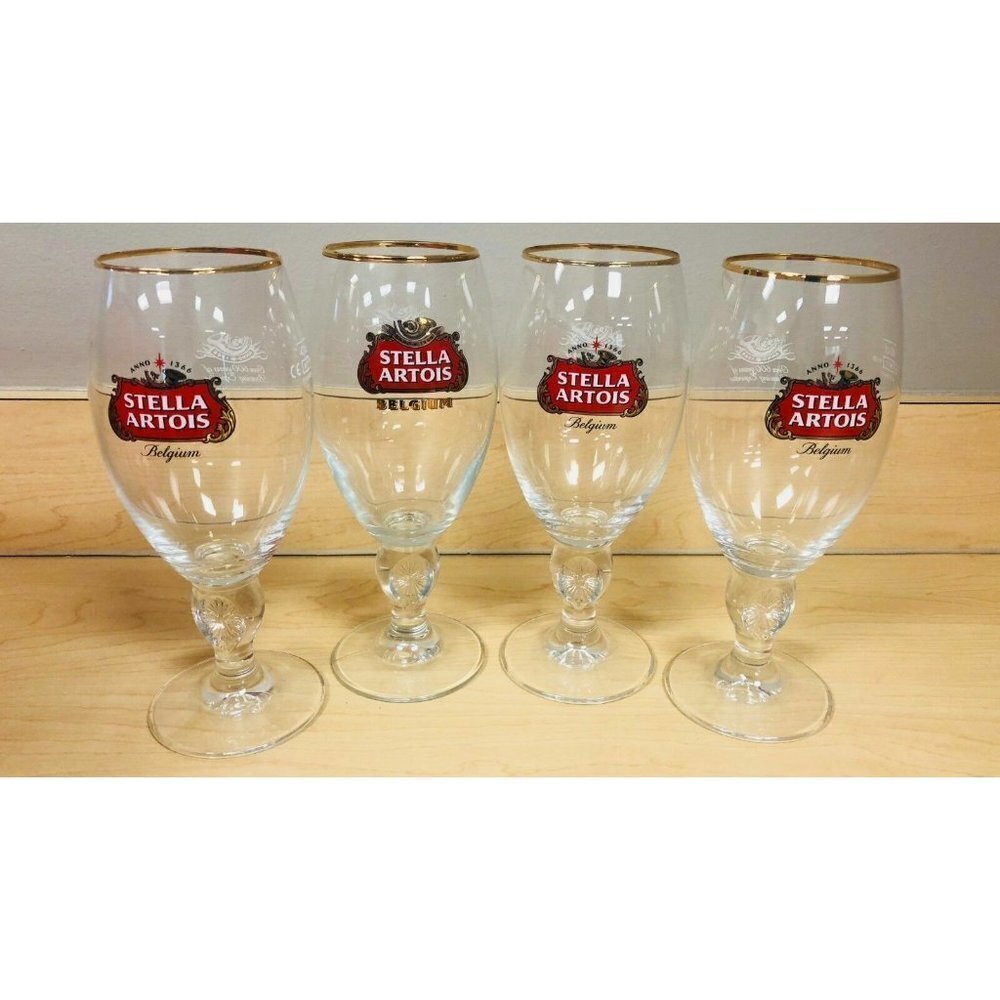 4 Stella Artois Beer Goblets NEW Chalice Pub Bar 40 CL Party Event Man Cave NWOT
